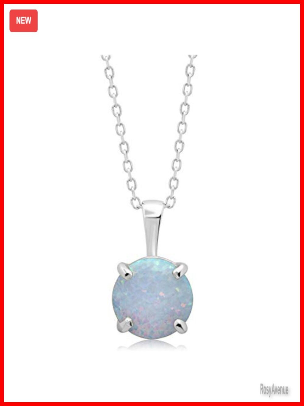 14k White Gold Created Opal Pendant Necklace 8mm Round 18" Cable Chain